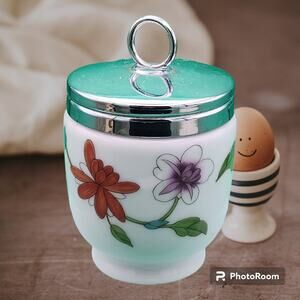 Vintage Royal Worcester Porcelain Egg Coddler Astley England Purple‎ Red Flowers